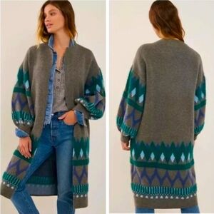 Anthropologie Kai Embroidered Duster Maxi Boho Cardigan Fall Casual Western